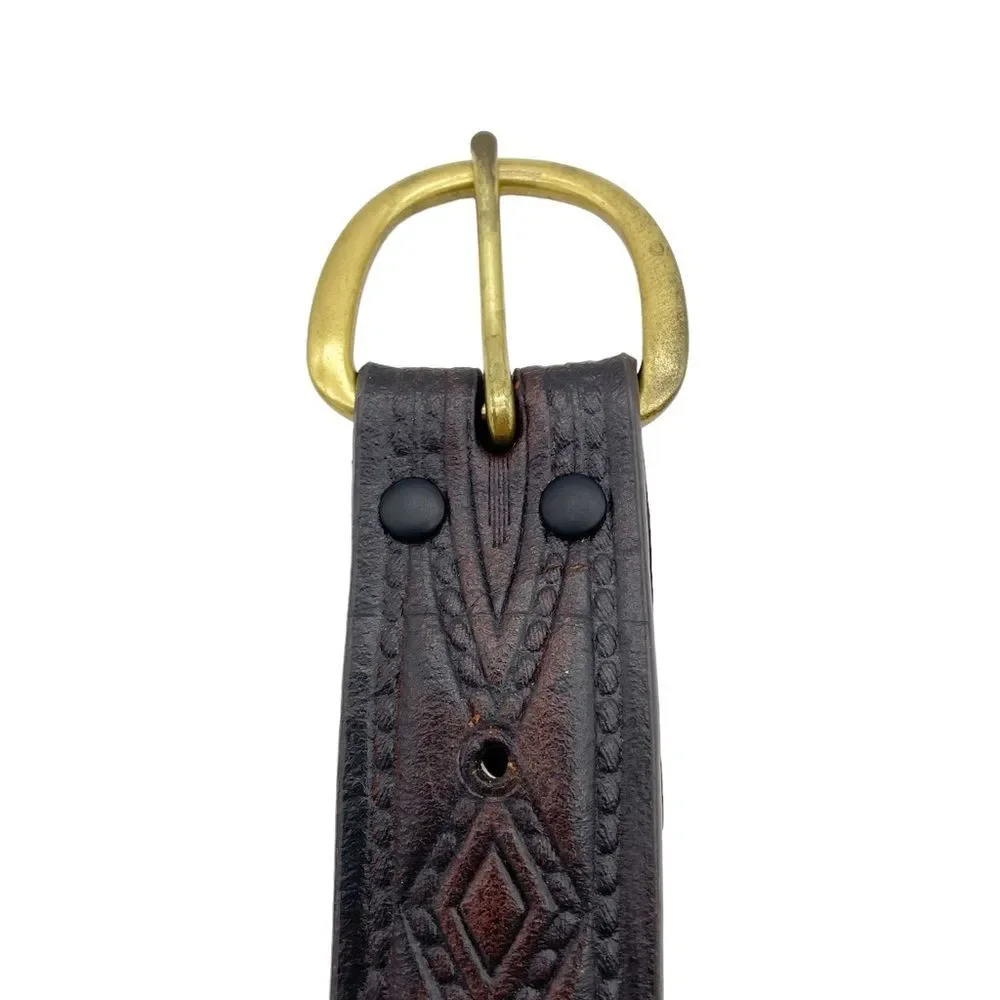 Vintage Wrangler Belt Dark Brown Tooled Leather Western Rodeo Belt Men’s Size 44